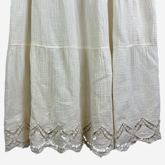 Sundance Tiered Midi Dress Size L Cotton Pullover Lace Details Ivory *Flaw - Picture 3 of 10